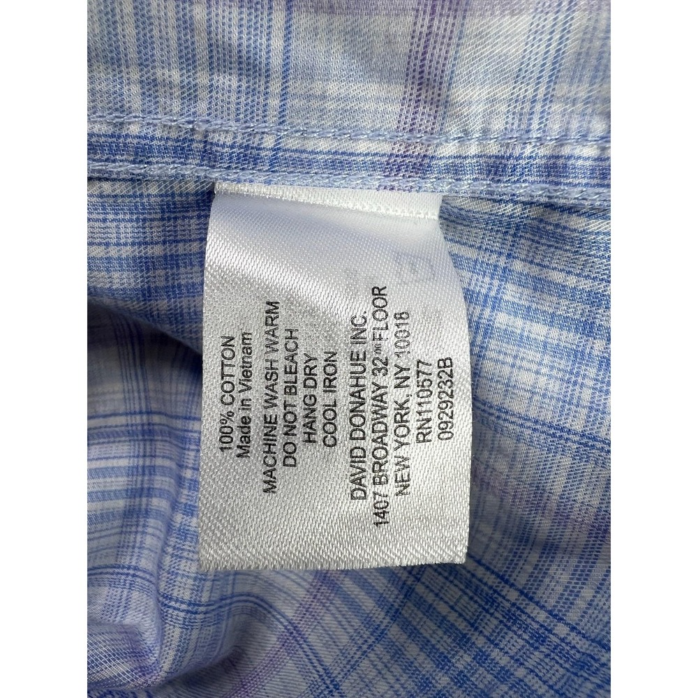 David Donahue Dress Shirt Mens Medium Blue Plaid Button Down Cotton Long Sleeve - Picture 7 of 9
